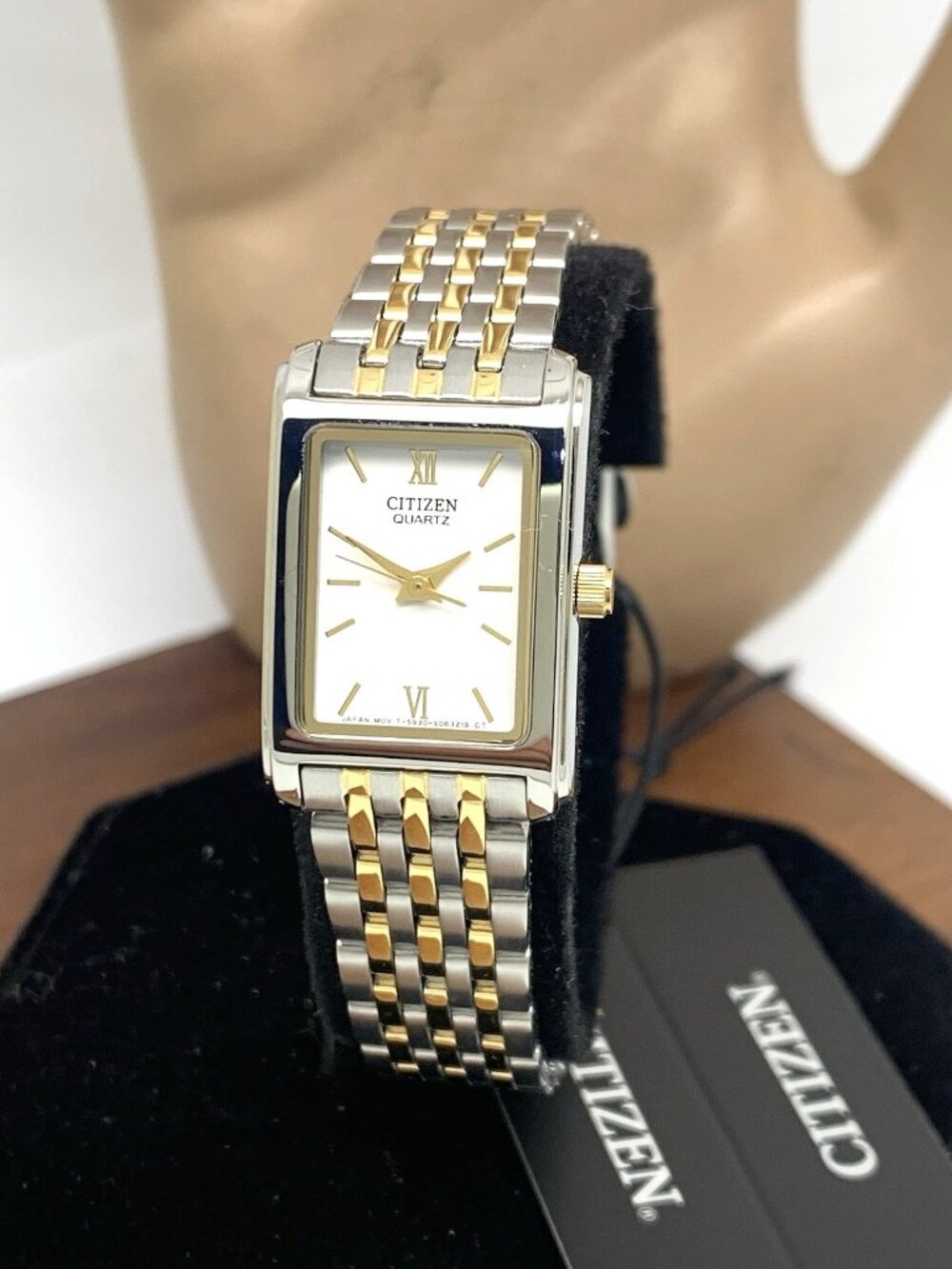 Citizen Women's Watch EJ5854-56A Quartz White Dial Two Tone Steel Tank Petite